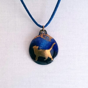 George: Blue & Gold Enamel Cat Pendant