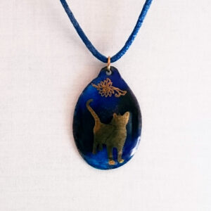 Beans: Blue & Gold Enamel Cat Pendant