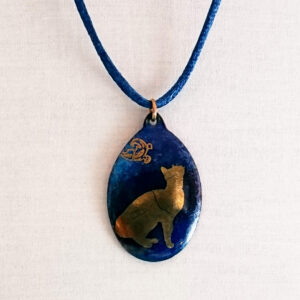 Fleur: Blue & Gold Enamel Cat Pendant