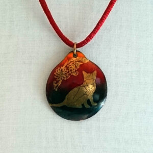 Mrs Norris: Red & Gold Enamel Cat Pendant