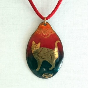 Teddy: Red & Gold Enamel Cat Pendant