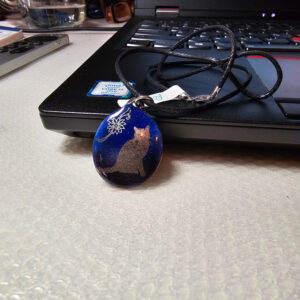Rose: Blue & Silver Enamel Cat Pendant
