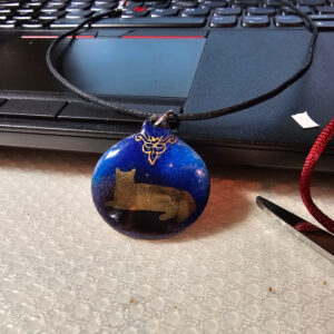 Fluffy: Blue & Gold Enamel Cat Pendant