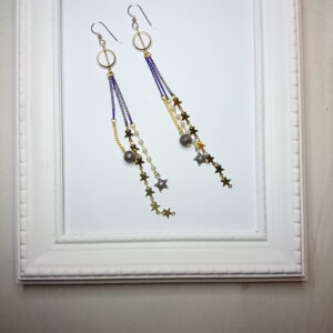 Blue Strand Silver Orb Dangle Earrings